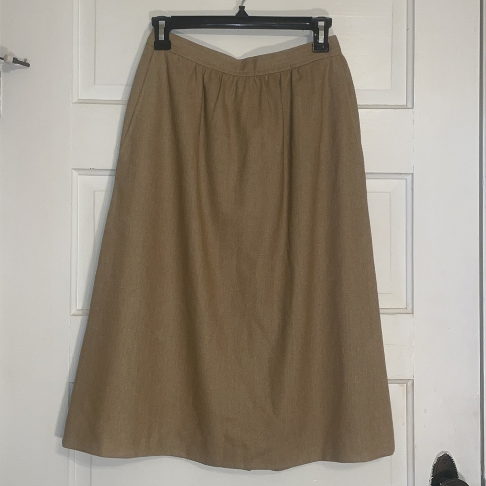 Vintage Tan‎ Wool Evan Picone Knee Length Lined Skirt Gorgeous. Great Condition